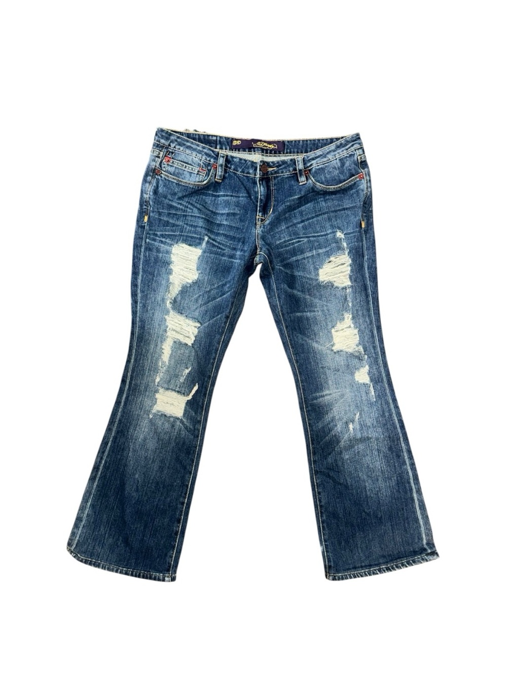 Vintage Ed Hardy Y2K Distressed Easy Rise Bootcut Jeans sz 32/28” EUC